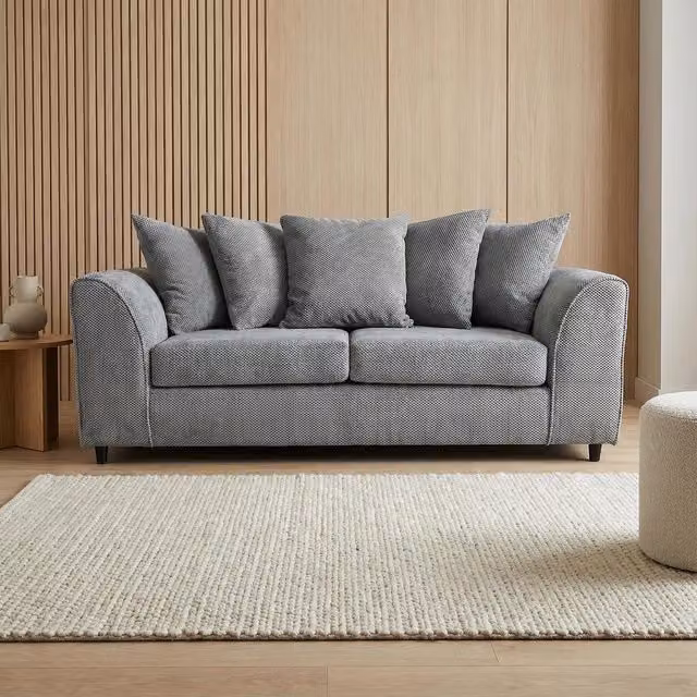 Abakus Direct Jumbo Grid Grey Upholstered Fabric Sofa with Scatter Cushions