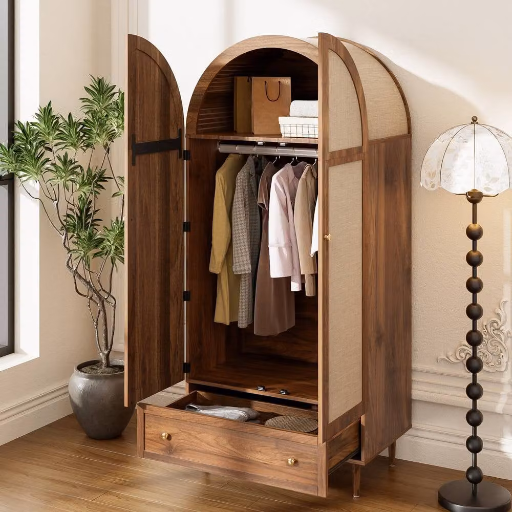 Matteo Modern Walnut Wardrobe with Hinged Doors and Integrated Drawers in Brown – 4