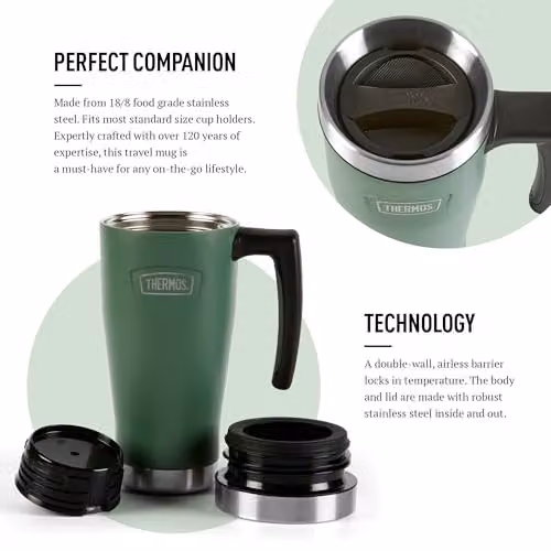 Thermos Icon Series Stainless Steel Travel Mug, Green, 0.47 l – 3