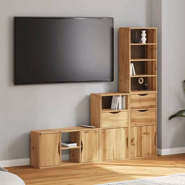 Berkfield Home ODDA 4 Piece Rustic Solid Wood Pine TV Unit with Storage in Brown