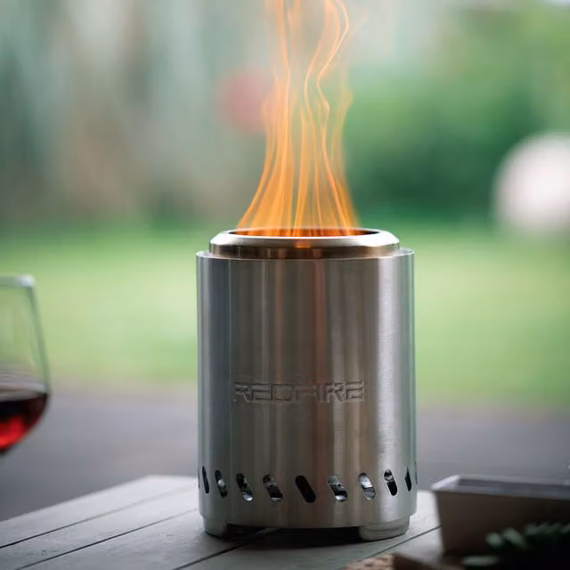 RedFire Volcano Stainless Steel Pellet Fire Table in Silver, Diameter: 18 cm