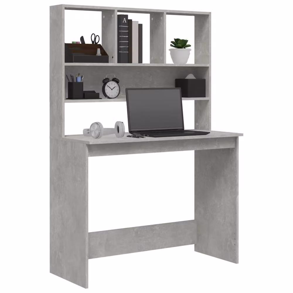 Berkfield Home Computer Desk with Shelves in Concrete Grey, W/D/H: 102 x 45 x 148 cm – 3