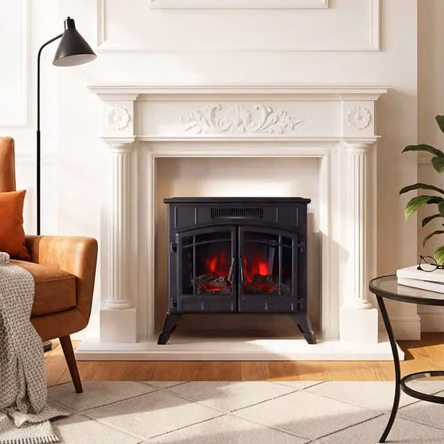 Livingandhome Freestanding Electric Fireplace Heater with Remote Control, Black
