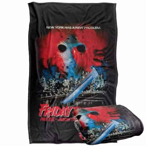 LOGOVISION Friday The 13th Part VIII Jason Takes Manhattan Vintage Poster Super Soft Fleece Throw Blanket, W/D/H: 91 x 147 cm, Multicolour