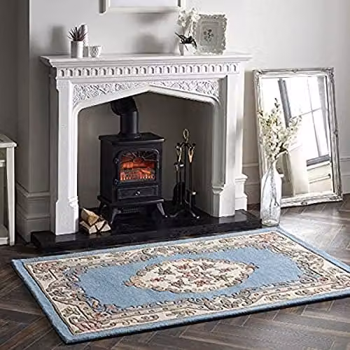 Rugs Direct Oriental Blue Wool Rectangular Rug, W: 150 cm, D: 150 cm