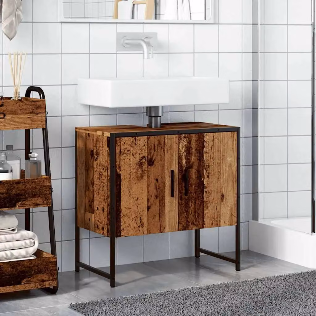 Berkfield Home Freestanding Bathroom Sink Cabinet in Old Wood Brown, W/D/H: 60 x 33 x 60 cm – 3