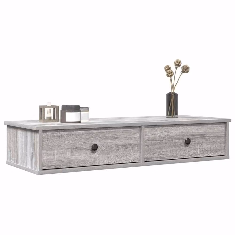 Berkfield Home Wall Mounted Shelf with Drawers in Grey Sonoma, W/D/H: 100 x 37.5 x 19 cm – 2