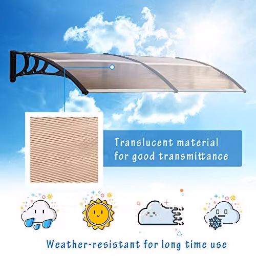 Outsunny Transparent Curved Window and Door Canopy, Polycarbonate and Aluminium Outdoor Awning for Patio and Porch, W: 80 cm, D: 200 cm – 3