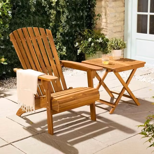 VonHaus Hudson Acacia Wood Adirondack Garden Chair and Side Table Set in Brown – 1