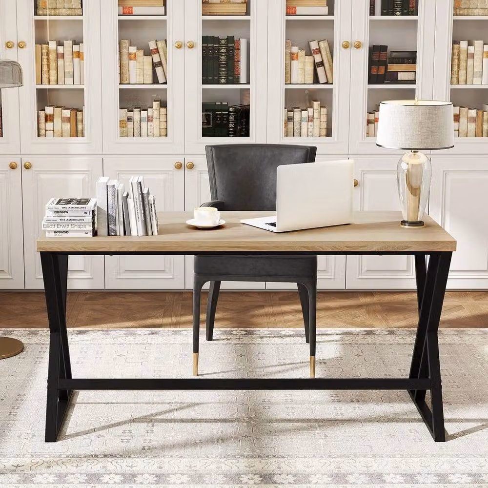FORGEVIO Industrial Computer Desk in Black and Brown with Wood and Metal Finish – 4