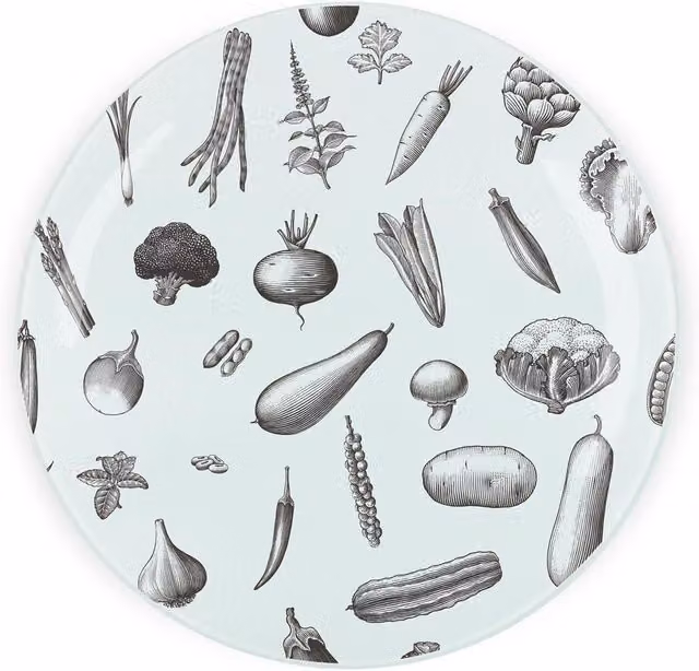 Purely Home Black and White Vegetables Textured Glass Round Trivet
