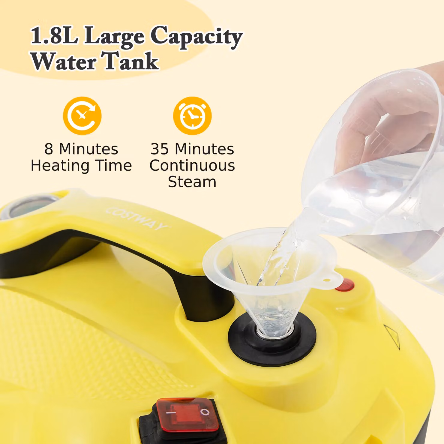 Costway Handheld Steam Cleaner with 1.8L Water Tank, 2000W, Yellow – 4