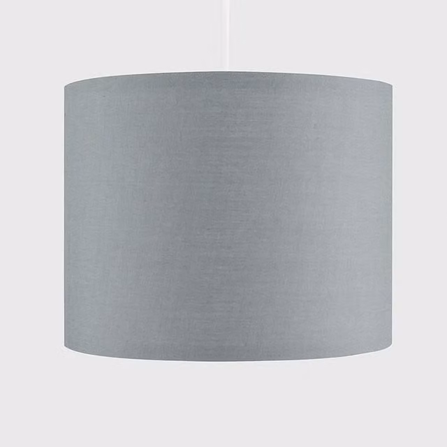 CGC Lighting Lupo Luxury Round Drum Pendant Lamp Shade in Grey Cotton with Silver Inner Fabric