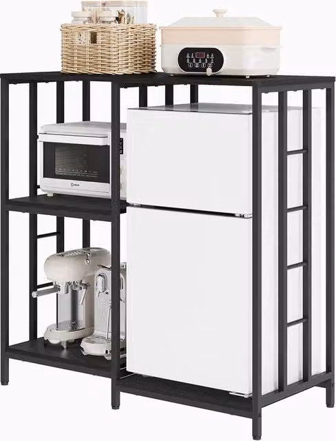 London Boutique 3-Tier Baker's Rack, Black Coffee Bar and Microwave Stand with Adjustable Shelves – 1