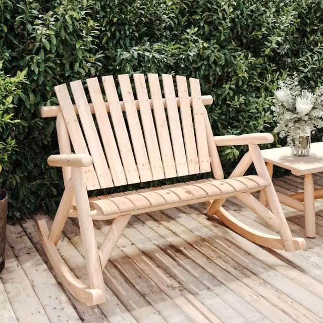 Berkfield Home 2-Seater Garden Rocking Bench in Brown Solid Spruce Wood, W/D/H: 123 x 96 x 102 cm
