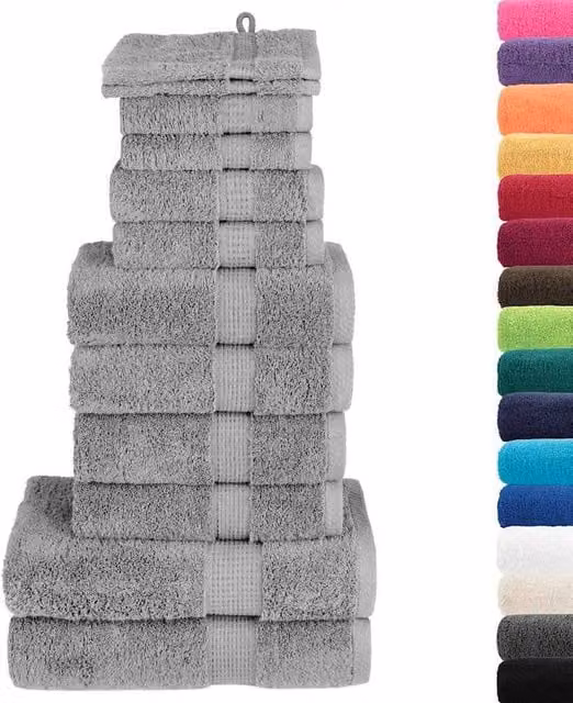 Berkfield Home Soluna 12 Piece Grey Cotton Terry Towel Set, 600 gsm