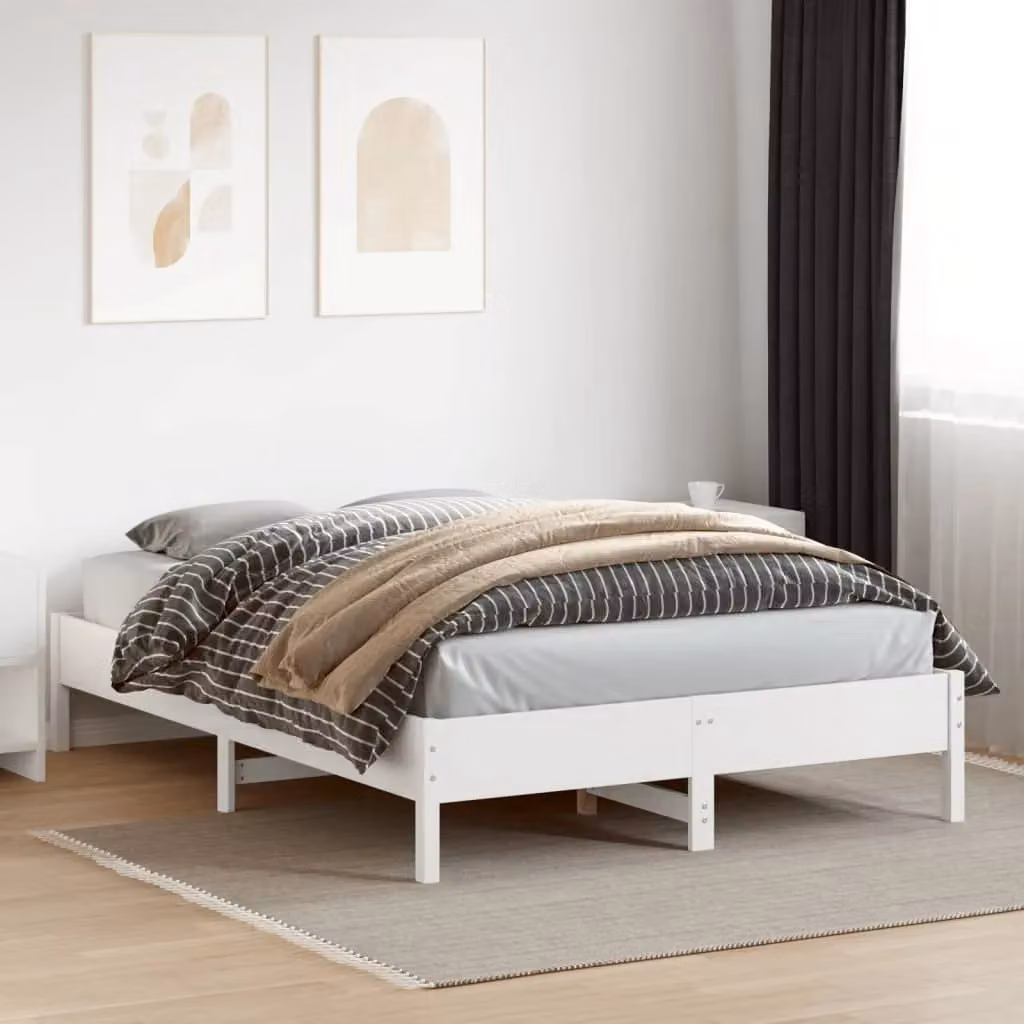 Berkfield Home King Size Solid Wood Pine Bed Frame in White, W/D/H: 150 x 200 cm – 3