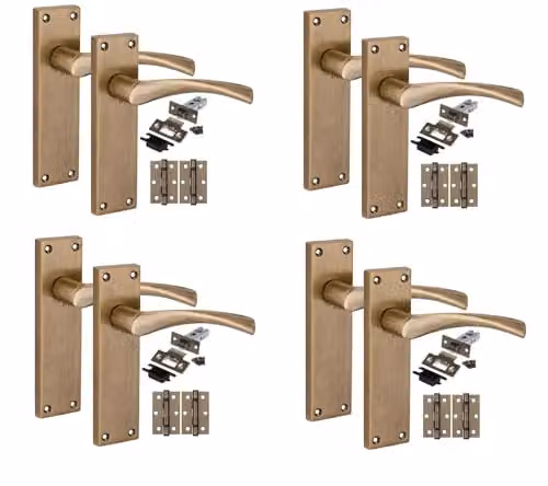 Golden Grace Victorian Astrid Door Handle Set with Rosette, Antique Brass, 4 Sets