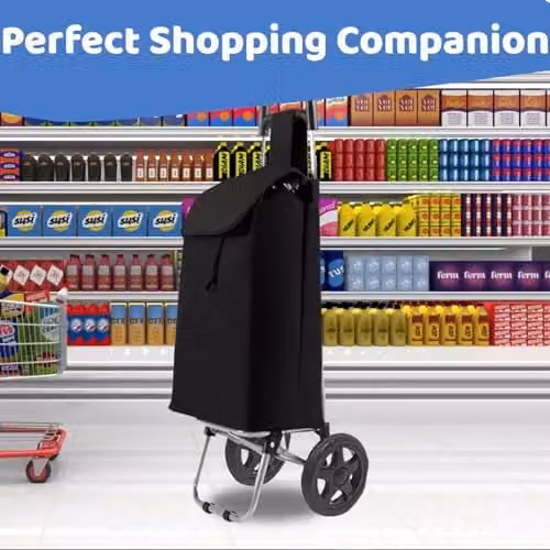 Almineez Black Large Wheeled Shopping Trolley with 24L Foldable Oxford Cloth Bag – 5