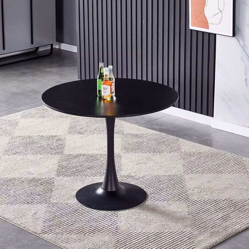 KORVIXA Modern Round Black Wood Dining Table with Central Column, Diameter: 90 cm – 3