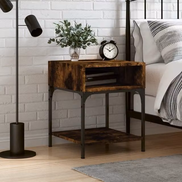 Berkfield Home Smoked Oak Bedside Table in Brown, W/D/H: 40 x 41 x 50 cm