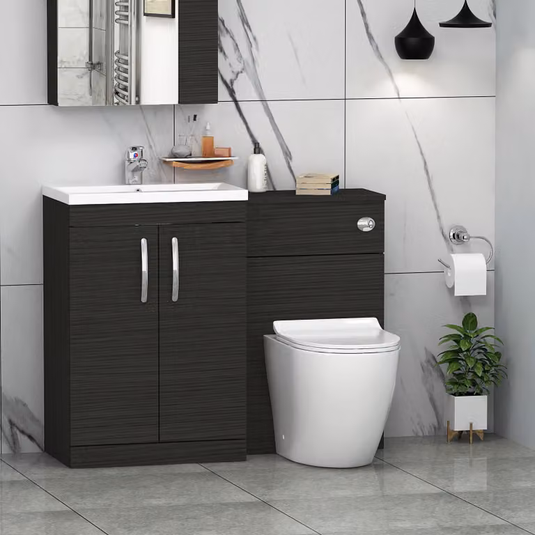 Royal Bathrooms Turin Black Matt 2-Door Slim Floor Standing Bathroom Furniture Pack with Elva Toilet Unit