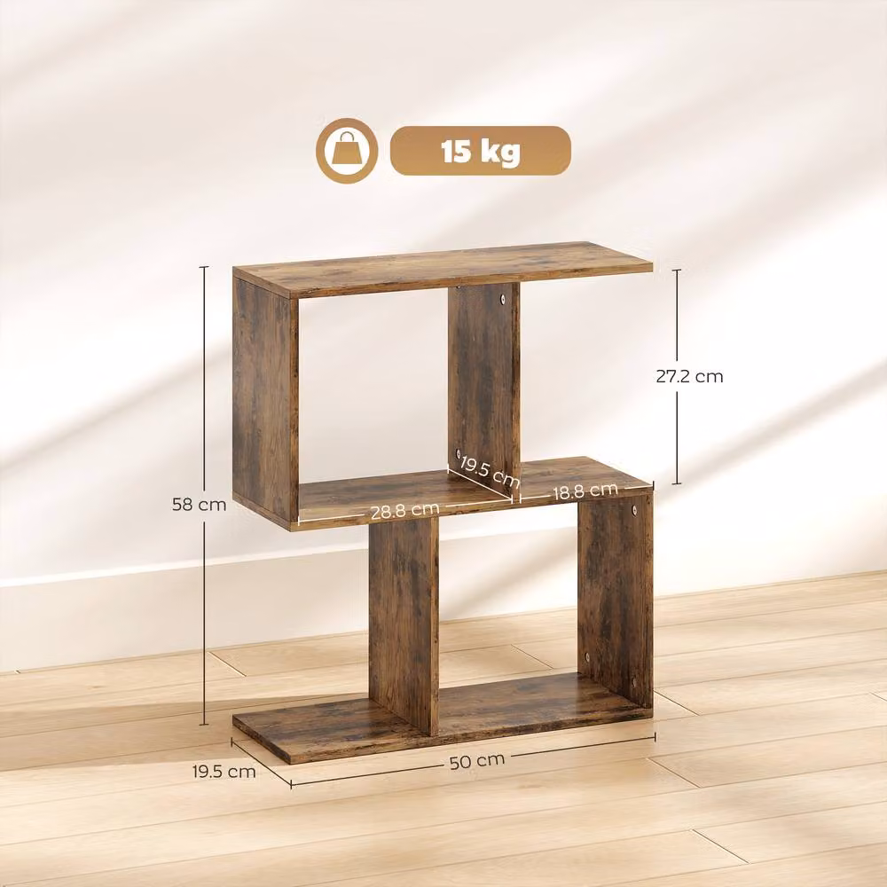 HOMCOM Modern Rectangular Side Table with Storage Shelves in Brown Wood Finish – 3