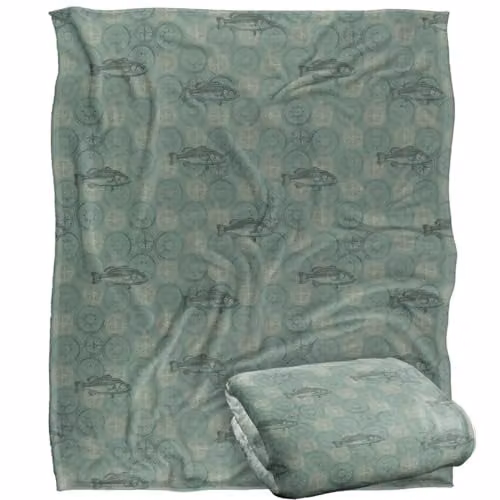 JQ Licensing Bass Fishing Compass Pattern Super Soft Fleece Throw Blanket, White, W/D/H: 152 x 127 cm – 1