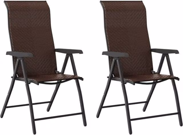 Berkfield Home Set of 2 Brown Poly Rattan Folding Garden Chairs