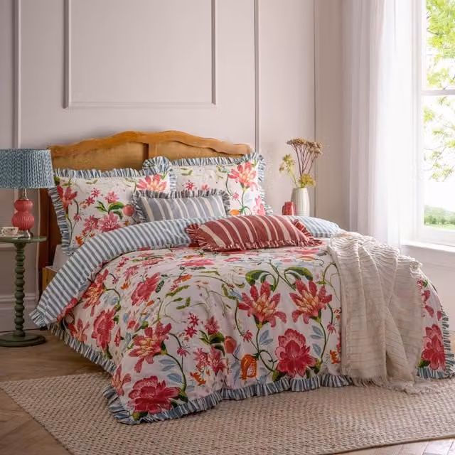 Wylder Claudia Floral Cotton Duvet Cover and Pillowcase Set, Multicolour, W: 180 cm, H: 200 cm