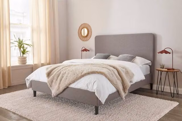 DS Living Novara Grey Upholstered Panel Bed Frame, W: 140 cm, D: 200 cm
