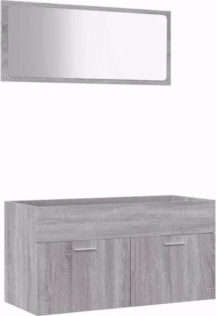 Berkfield Home 2 Piece Modern Bathroom Furniture Set in Grey Sonoma Engineered Wood featuring Vanity Unit and Mirror Cabinet