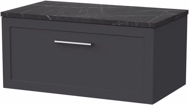 Balterley Stonnall 1 Drawer Bathroom Vanity with Black Pietra Top, Dark Grey, Width: 80 cm