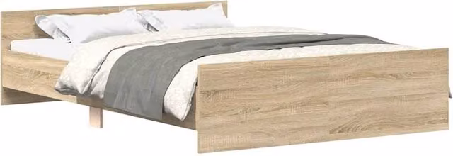 Berkfield Home Bed Frame with Headboard and Footboard in Sonoma Oak and Beige, W/D/H: 140 x 190 cm