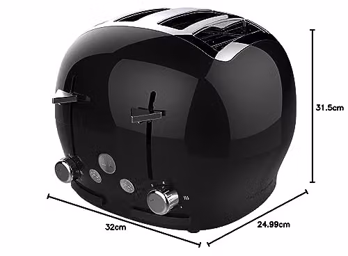 The Funky Appliance Company Large Retro 4-slice Toaster with Extra Wide and Deep Slots, 6 Browning Levels, Frozen, Cancel and Reheat Functions, Black – 4