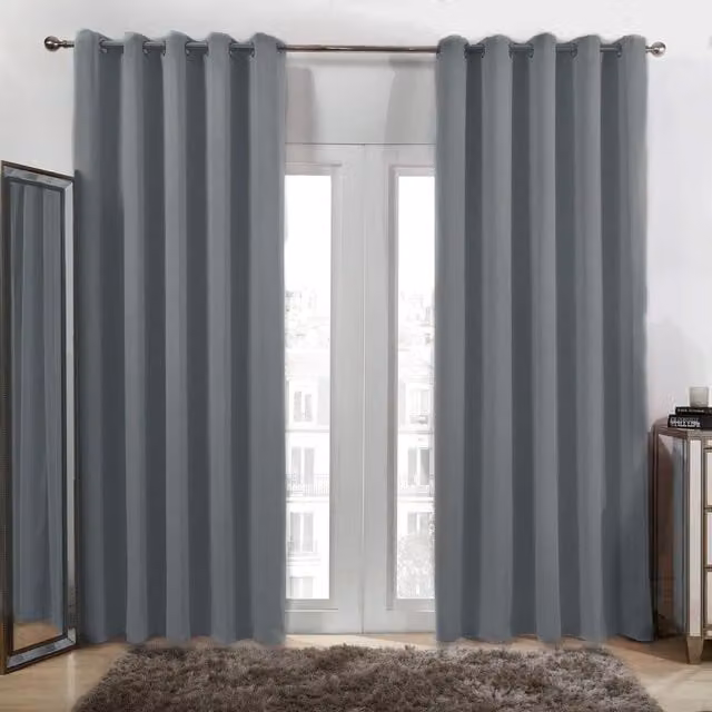 OHS Plain Grey Blackout Thermal Eyelet Curtains, Width: 182 cm, Height: 167 cm