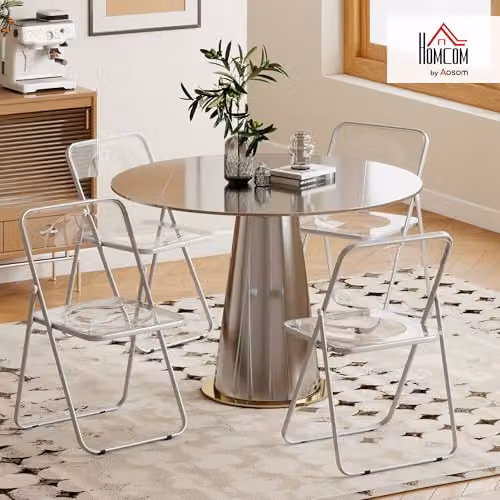 HOMCOM Set of 4 Transparent Acrylic Folding Chairs in Clear and Silver – 2