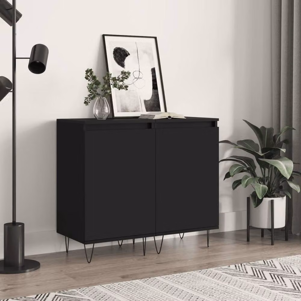 Berkfield Home Set of 2 Modern Black Sideboards in Engineered Wood, W/D/H: 40 x 35 x 70 cm – 2