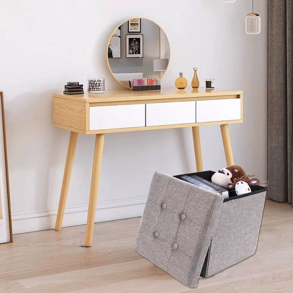 FORGEVIO Grey Folding Ottoman Storage Box, W/D/H: 38 x 38 x 38 cm – 3