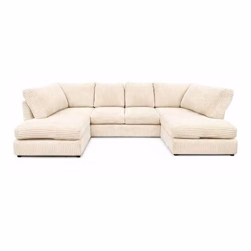 Bliss Furniture Jumbo Cord U-Shaped Modular Sofa in Beige with Removable Covers and Solid Wood Frame