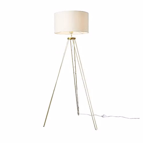 ValueLights Modern Gold Tripod Floor Lamp with Beige Fabric Cylinder Shade – 1