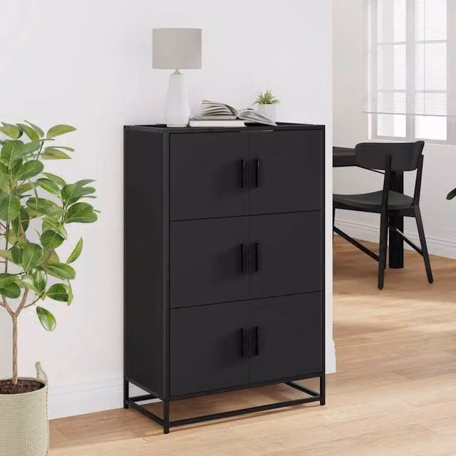 Berkfield Home Modern Black Highboard in Engineered Wood and Metal, H 106.5 x W 68 x D 35 cm