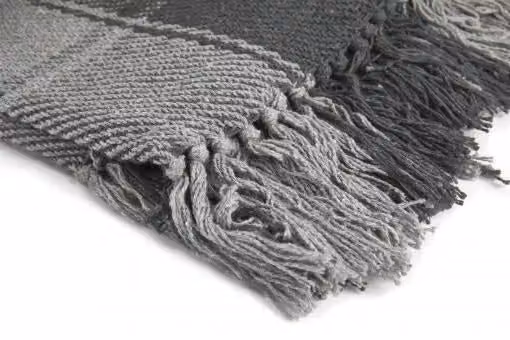 New Edge Blinds Comfy Check Collection Grey Woven Cotton Throw, W: 228 cm, D: 254 cm – 3