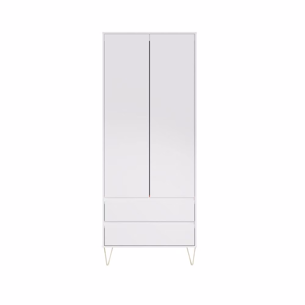 Timber Art Design Modern 2 Door 2 Drawer Wardrobe in White and Gold, H 198 cm x W 80 cm x D 57 cm – 2