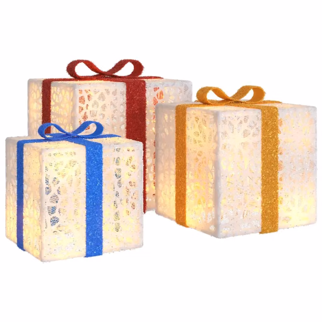 Berkfield Home Lighted Christmas Tabletop Boxes, 3 Piece Set with 64 Warm White LEDs – 2