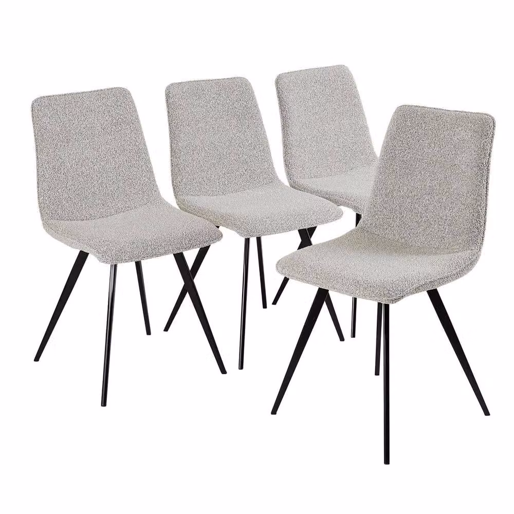 Home Source Set of 4 Modern Bouclé Dining Chairs in Beige with Metal Legs – 2
