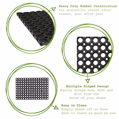 Nicola Spring Heavy Duty Rubber Door Mat, Black, W: 80 cm, D: 60 cm – 4