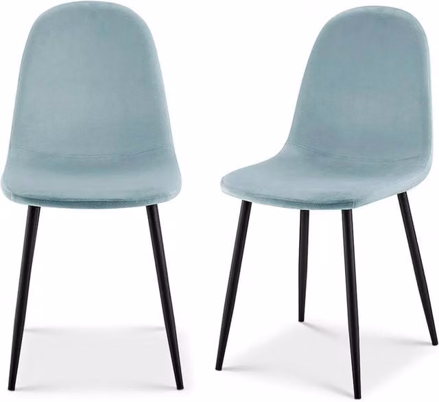 VOGREX Set of 2 Blue Velvet Low Back Upholstered Dining Chairs with Metal Legs – 1