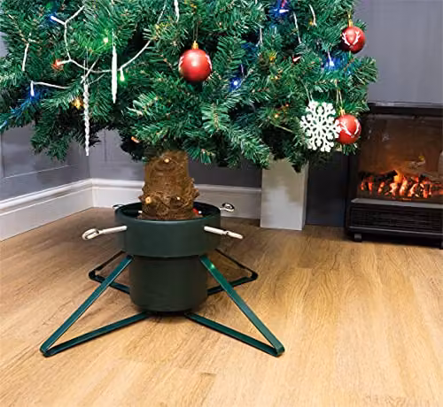St Helens Home & Garden Christmas Tree Stand with 4 Legs, Screw Clamps and Water Tank for Real Trees up to 2.1m Tall – 2