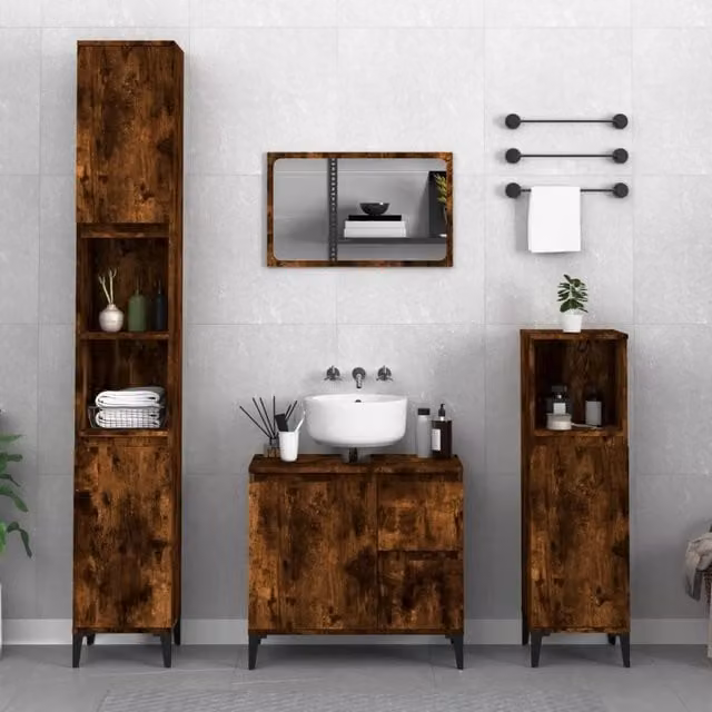 Berkfield Home Smoked Oak Bathroom Cabinet in Brown, W/D/H: 30 x 30 x 190 cm – 1